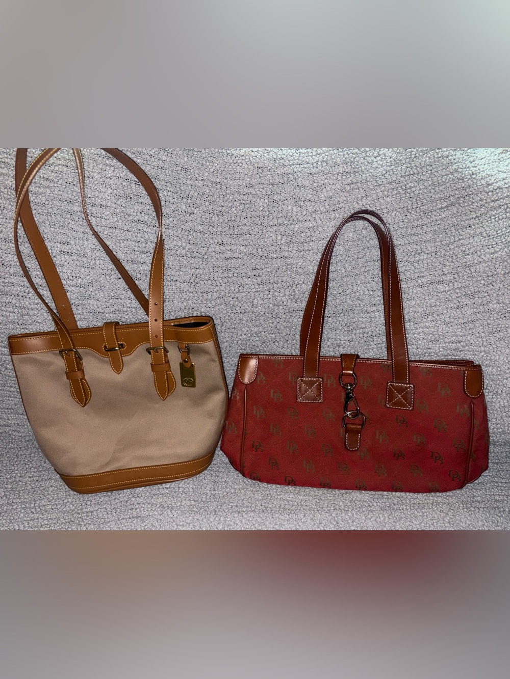 Dooney & Bourke Cabriolet and Red Logo Tote with Brown Leather Trim Set